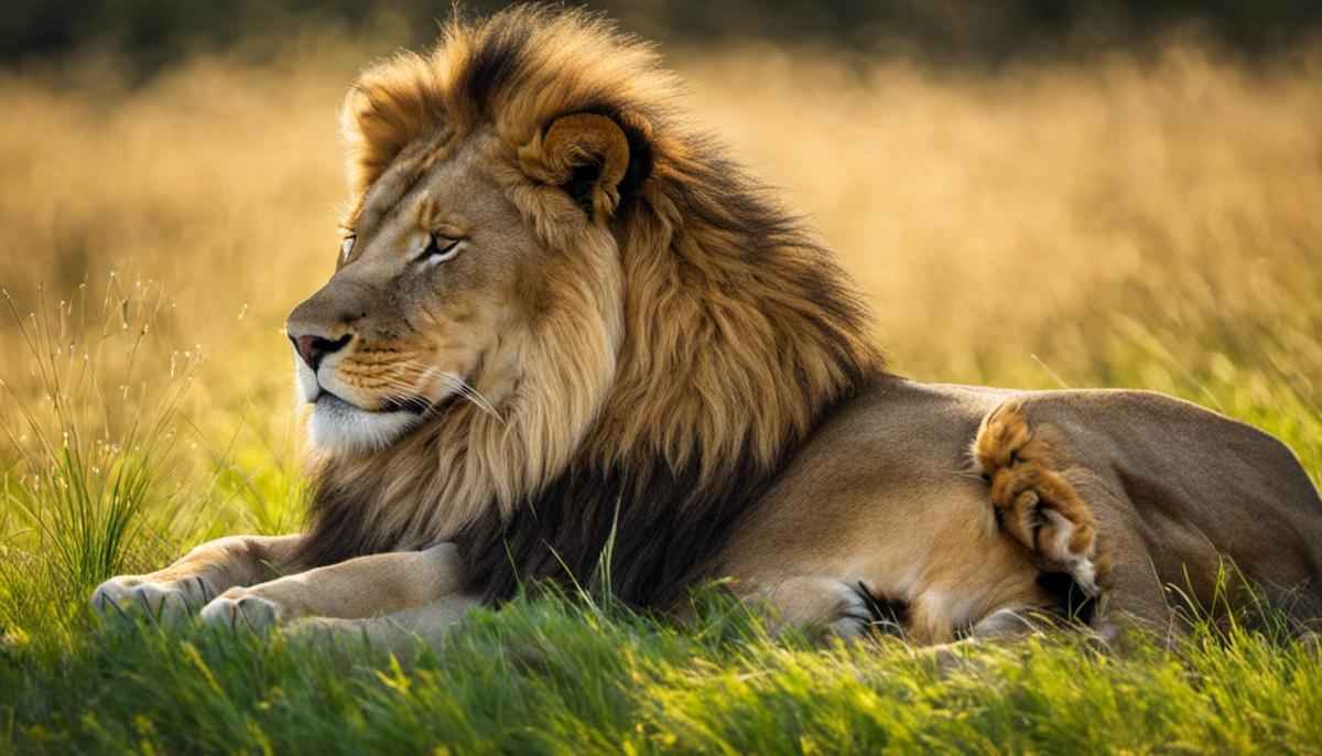 A lion sleeping peacefully in grass, How long do lions sleep